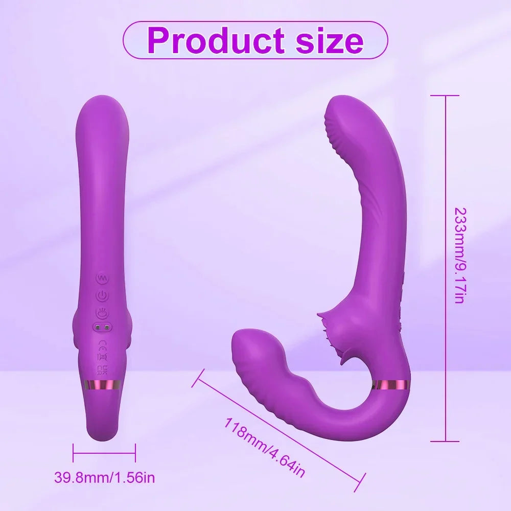 3-in-1 Rose Clit Stimulator Dual Motor Shock Strapless Strap-Ons