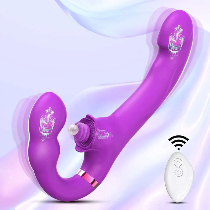 3-in-1 Rose Clit Stimulator Dual Motor Shock Strapless Strap-Ons