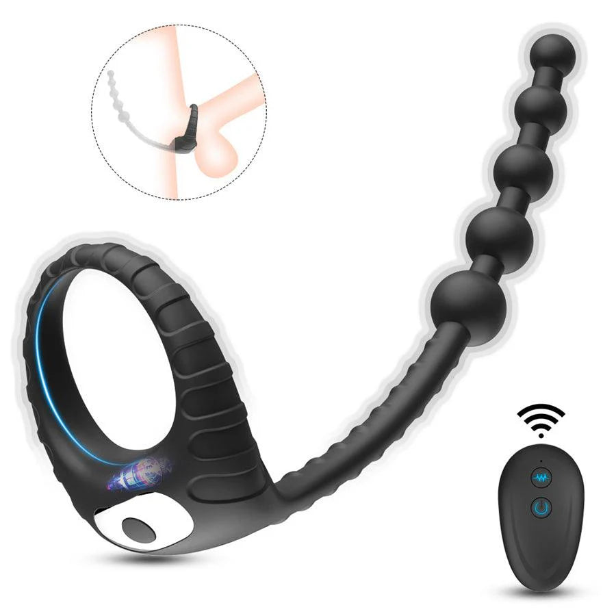 Cock Ring With Anal Beads Wireless Control