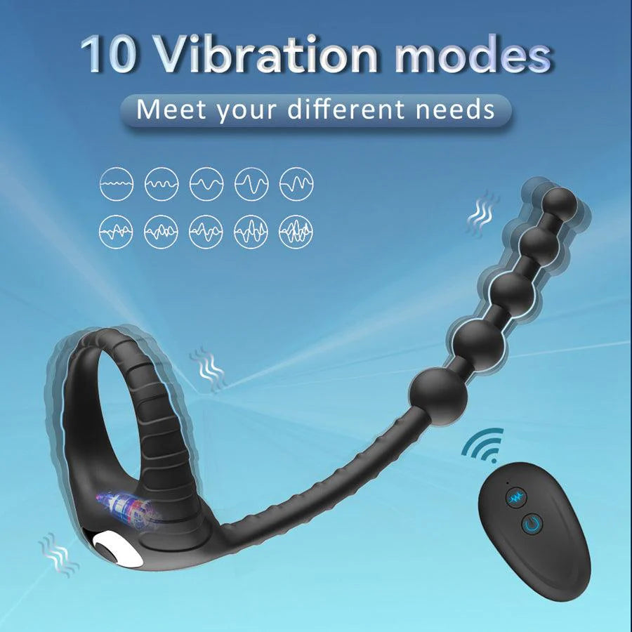 Cock Ring With Anal Beads Wireless Control