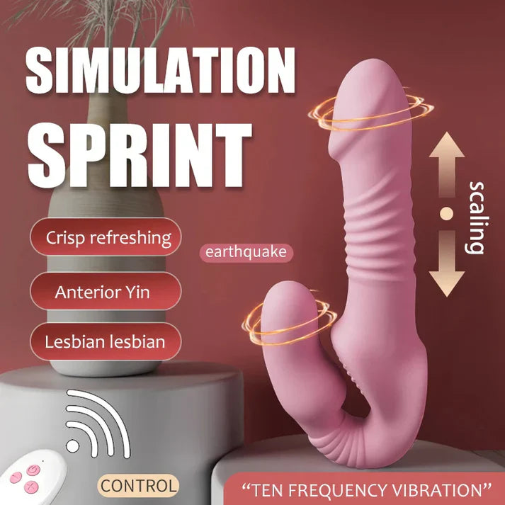 Strapless Strap On Remote Control Thrusting Dildo Vibrator