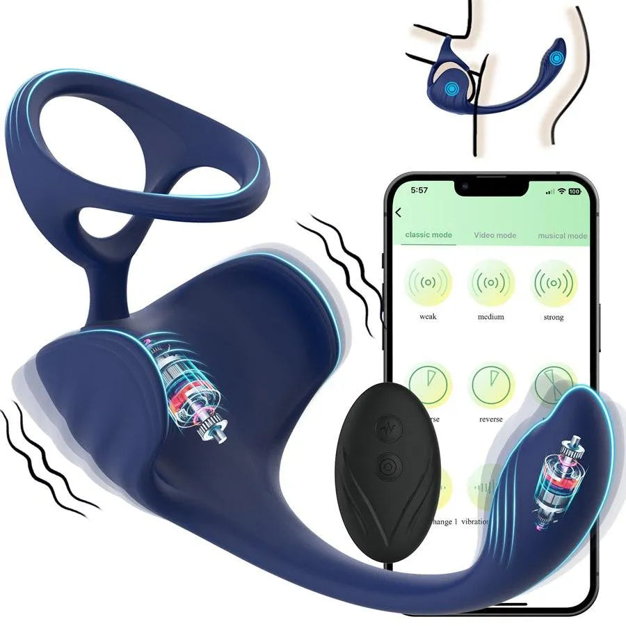 App Controlled Silicone Penis Ring with Anal Vibrator