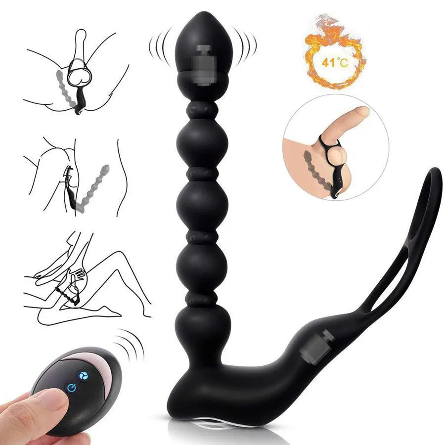 Remote Control Vibrating Anal Beads With Penis Ring