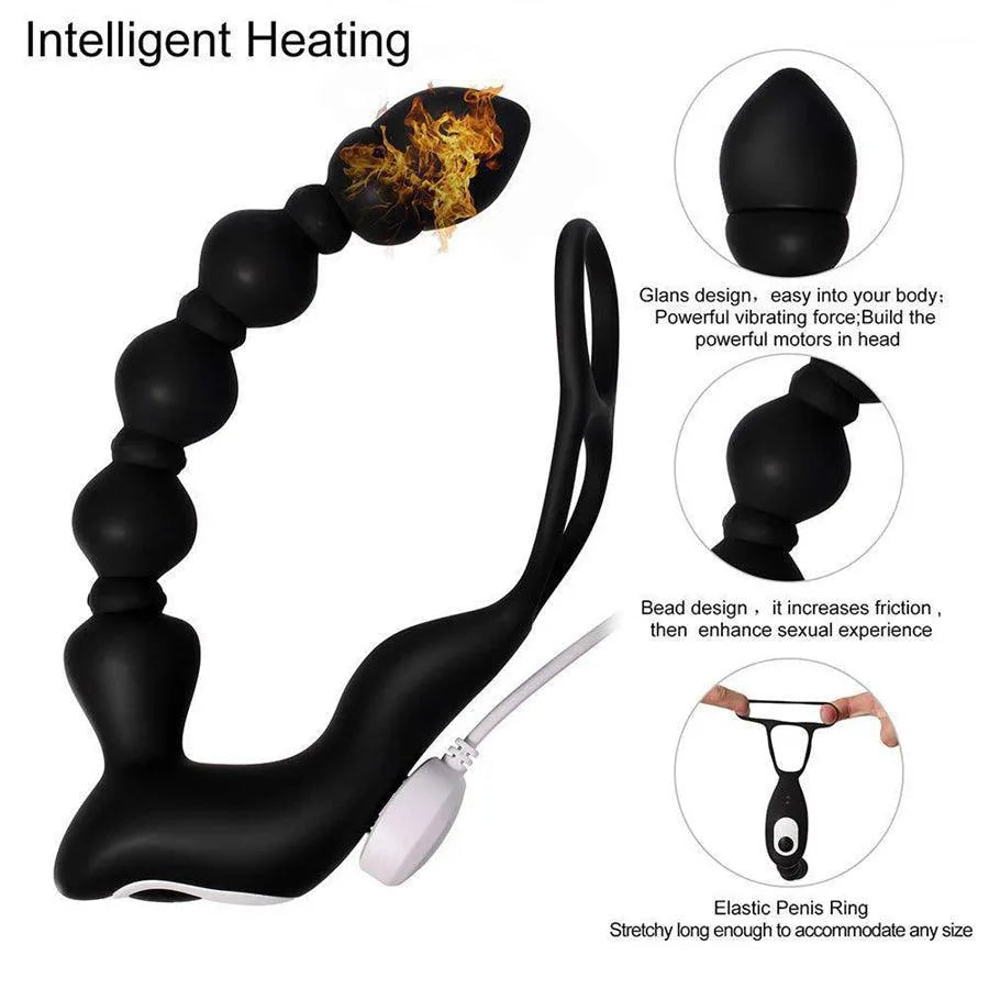 Remote Control Vibrating Anal Beads With Penis Ring