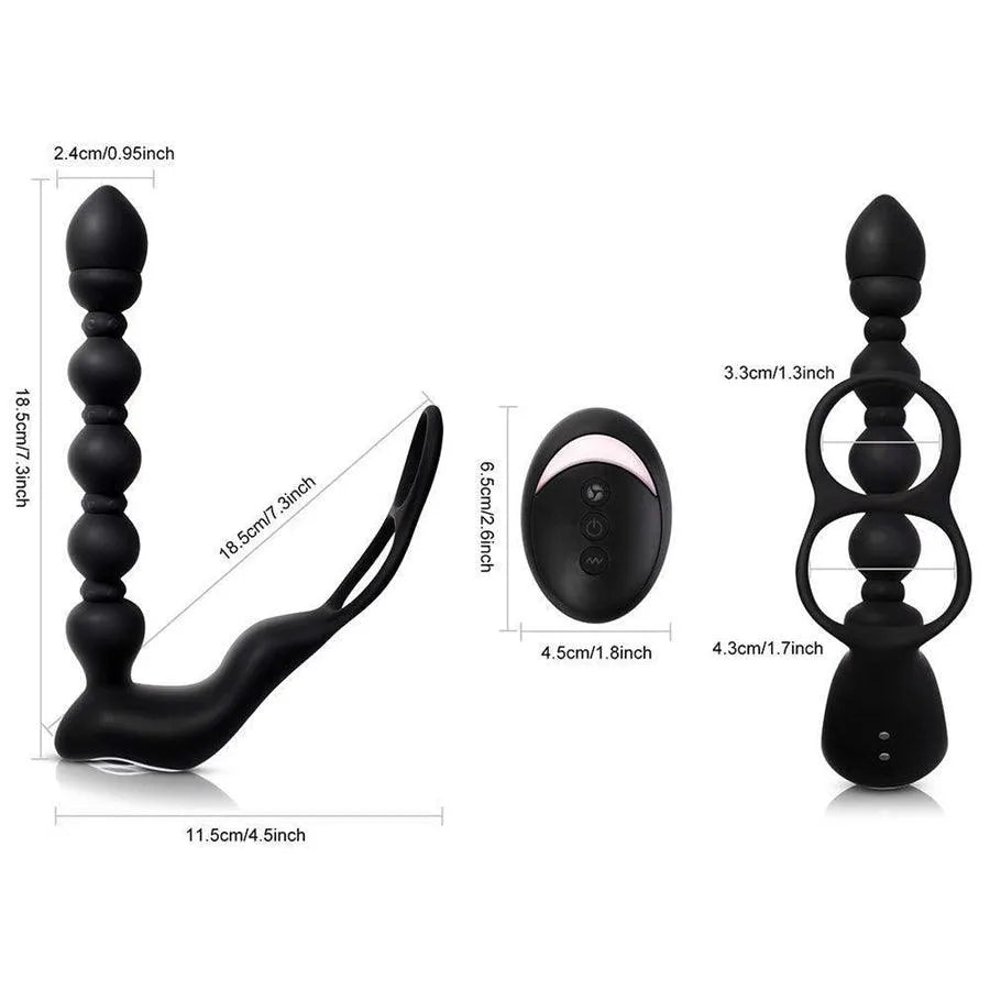 Remote Control Vibrating Anal Beads With Penis Ring